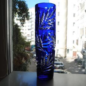 шикарная винтажная ваза цветной кобальтовый хрусталь состояние! 35.5 см  