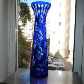 шикарная огромная ваза цветной кобальтовых хрусталь 50! см ГОСТ 