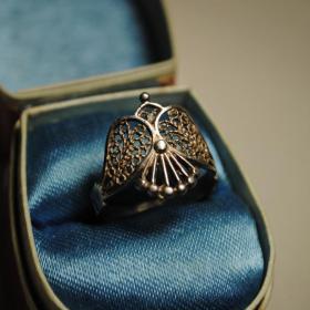 винтажное кольцо "птица" серебро 925 звезда нечастое!  