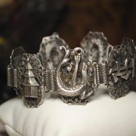 старинный антикварный? браслет серебро дракон пагода иероглиф 50 -60 е гг? китай? вьетнам?  