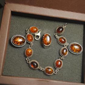 красивейший гарнитур браслет кольцо серьги серебро 925 натуральный янтарь сертификат болгария  