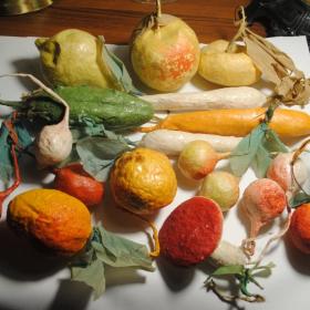 винтажные елочные игрушки ватные овощи фрукты ягоды