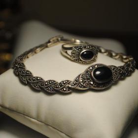 винтажный гарнитур комплект браслет кольцо серебро 925  