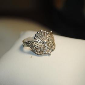 винтажное кольцо "птица" серебро 925 звезда скань