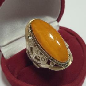 Кольцо серебро СССР 875 проба винтаж янтарь желток
