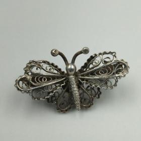 Старинная брошь" Бабочка". Серебро 800 пр, филигрань. Италия. 