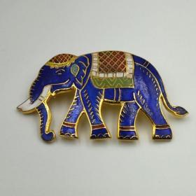 Винтажная брошь Клуазоне Cloisonne "Синий слон" ювелирный сплав, эмали