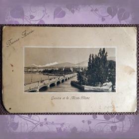 Антикварная открытка "Женева. Мост Монблан". Швейцария