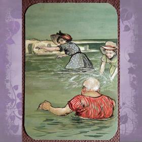Антикварная открытка "Курортные забавы на море". Тиснение