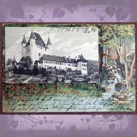 Антикварная открытка "Замок Тун". Швейцария