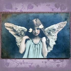 Антикварная открытка "Девочка. Ангел"