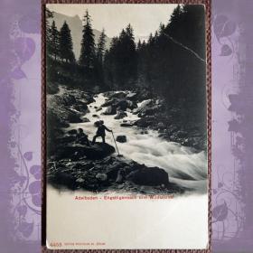 Антикварная открытка "Адельбоден - водопад Энгштлиген и горы Вильдштрубель". Швейцария