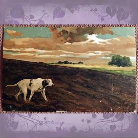 Антикварная открытка "Собака в поле. Прогулка"