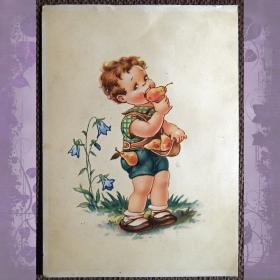 Открытка "Ребенок с грушей". 1930-40-е годы. Германия