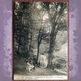 Антикварная открытка "Лозанна. Лесопарк Совабелен. Водопад". Швейцария
