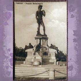 Антикварная открытка "Флоренция. Статуя Давида. Площадь Микеланджело"