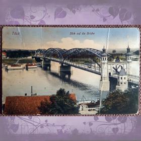 Антикварная открытка "Тильзит (ныне Советск). Вид на мост королевы Луизы". Калининградская область