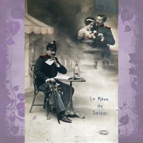 Антикварная открытка "Мечта солдата". Солдат с палашом. Франция
