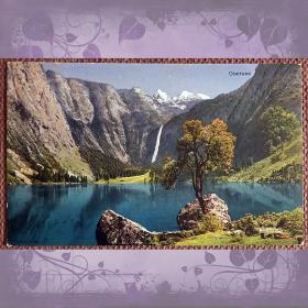 Антикварная открытка "Озеро Оберзе и водопад Ротбах". Германия