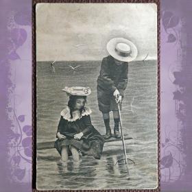Антикварная открытка "На рыбалке"