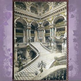 Антикварная открытка "Париж. Театр Парижская опера/Опера Гарнье. Парадная лестница". Франция (раскрашена вручную)