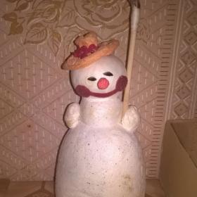 Ёлочная игрушка. Снеговик, вата, СССР