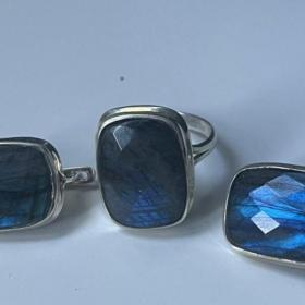 комплект серьги и кольцо серебро 925 камень лабрадор с иризацией