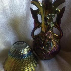 Редкие вазы цветное радужное стекло винтаж ваза и конфетница