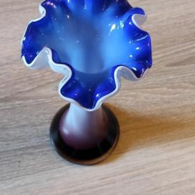 Многослойное стекло массивное ваза Богемия винтаж  "Голубой цветок"