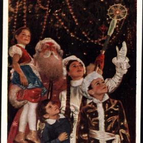 Открытка На новогодней ёлке  1959 год