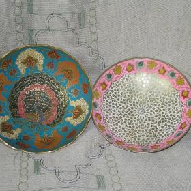 2 латунных вазы конфетницы с эмалью, Индия времен СССР