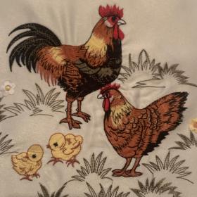 Роскошный петух Винтажная скатерка дорожка салфетка Петухи, курочки , цыплята. Вышивка