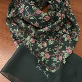  Bartoldi зеленый шарф с маркировкой, ручной подгиб . Франция  Винтаж 33/158 см