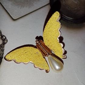 Антикварная брошь бабочка ЛИМОННИЦА, с редчайшим типом застежки