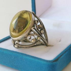 Перстень кольцо кварц(цитрин?), зернь, мельхиор, работа частного мастера СССР,винтаж