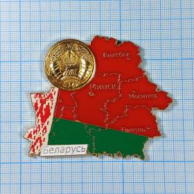 Беларусь Белоруссия достопримечательности магнит металл сувенир карта герб Минск Витебск Могилев