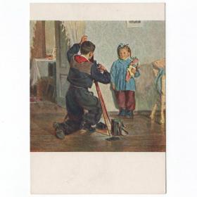 Открытка СССР Таня не моргай 1955 Божий соцреализм фотограф детство пионерия кукла дети см описание