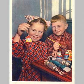 Открытка СССР. Перед новым годом. Фото М. Грачева, 1956 год, чистая (дети)