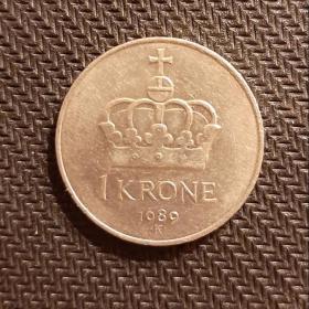 Монета 1 крона 1989 год Норвегия