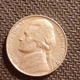 Монета 5 центов  1969 год  США