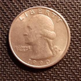 Монета 25 центов 1/4 четверть доллара США 1990 год