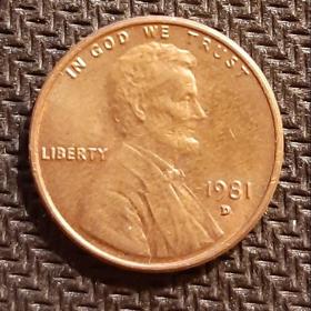 Монета 1 цент США 1981 год