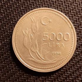 Монета 5000 лир 1994 год Турция