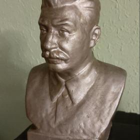 Старинный бюст Сталин И.В. Гжель 30-е годы СССР довоенный керамика глина 20 см  