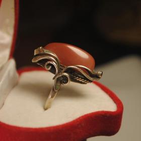 винтажное кольцо мельхиор натуральный камень халцедон ручная работа  