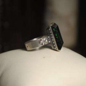 винтажное кольцо серебро 875 звезда зеленый авантюрин?  