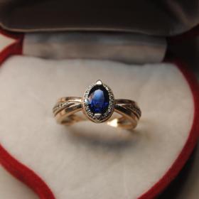 винтажное кольцо серебро 925 проба позолота именник сапфир 