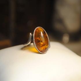 винтажное кольцо серебро 925 янтарь  