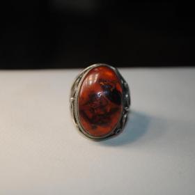 винтажное кольцо перстень мельхиор натуральный янтарь 