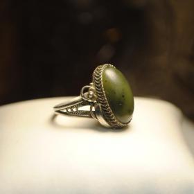 винтажное кольцо мельхиор натуральный камень нефрит  